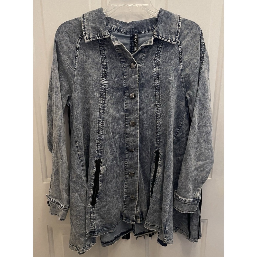 Two2Fly  HILDAGO FALLS Fringe Denim Chambray Swing Jacket Womens‎ S Western New